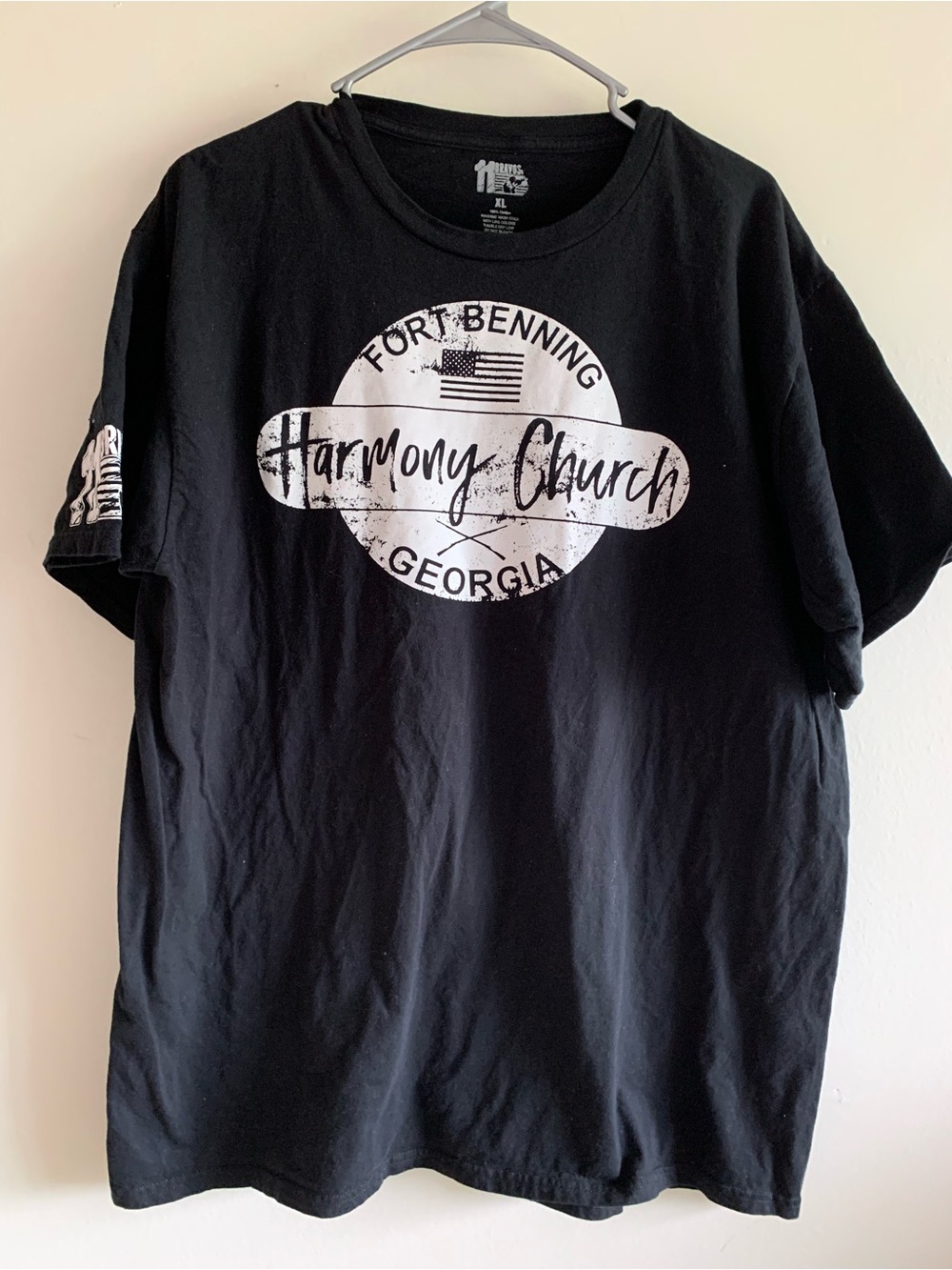 Black Short Sleeve Tee with White Harmony Church Print